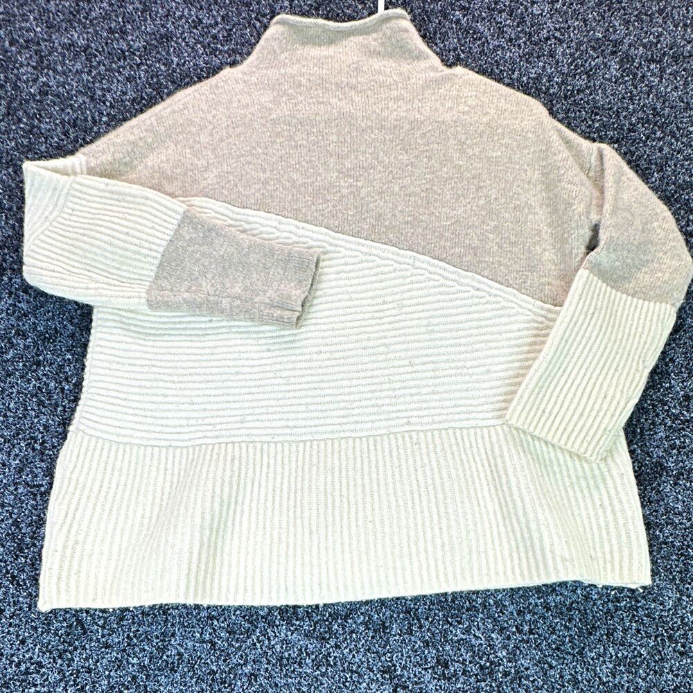 French Connection Women's Beige/Ivory Colorblock Ribbed Knit Mock Neck Sweater S